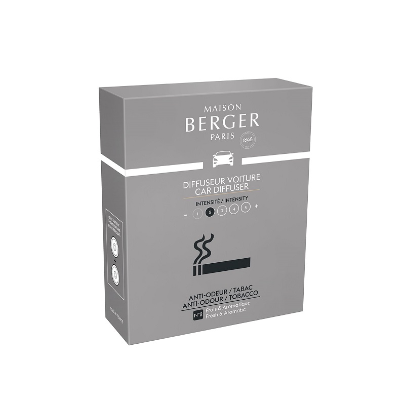 Lot de 2 recharges pour diffuseur voiture anti odeurs de tabac parfum boise - maison berger paris