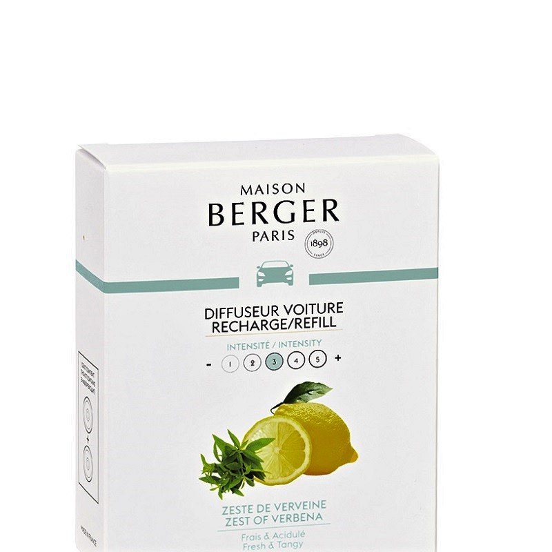 Lot de 2 recharges pour diffuseur voiture parfum zeste de verveine - maison berger paris