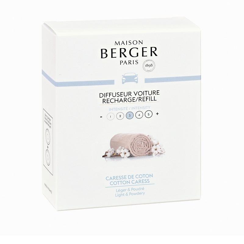 Lot de 2 recharges pour diffuseur voiture parfum caresse de coton - maison berger paris