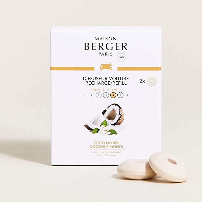 Lot de 2 recharges pour diffuseur voiture coco monoi - maison berger paris
