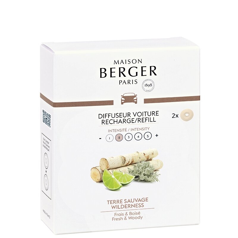 Lot de 2 recharges pour diffuseur voiture parfum terre sauvage - maison berger paris