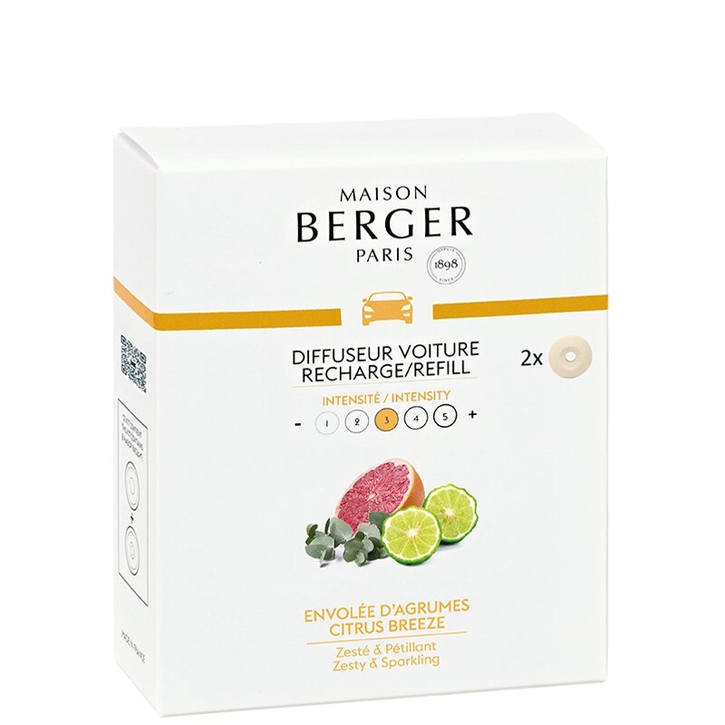 Lot de 2 recharges pour diffuseur voiture parfum envolee d'agrumes - maison berger paris