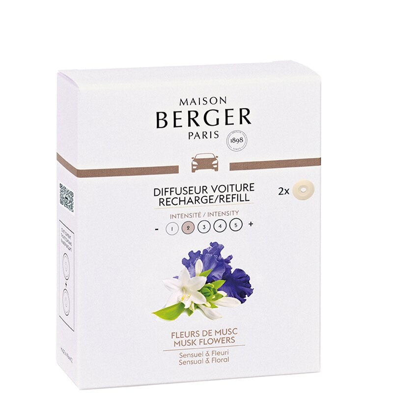 Lot de 2 recharges pour diffuseur voiture fleurs de musc - maison berger paris