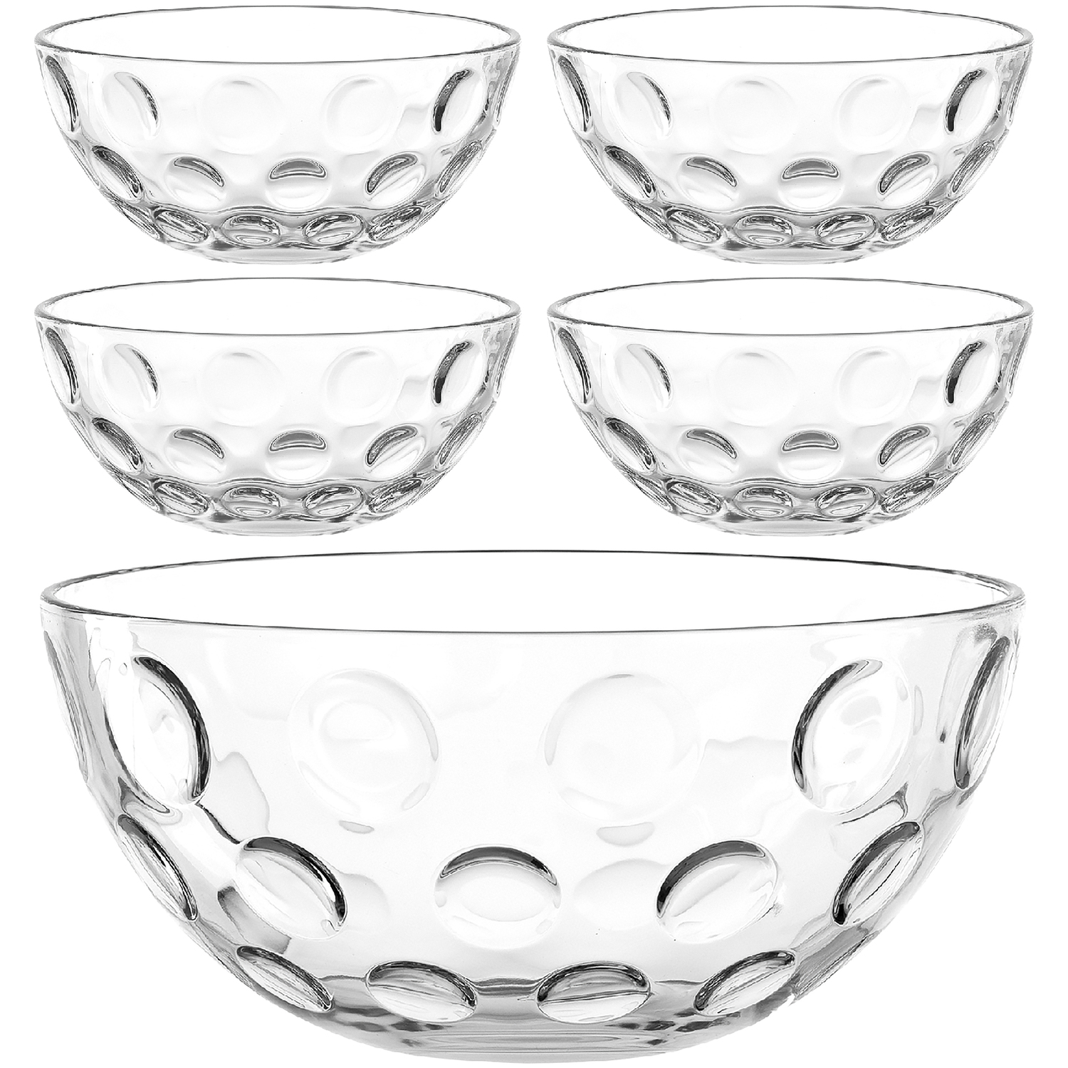 Ensemble saladier en verre ø28 cm et 4 coupelles cucina optic - leonardo