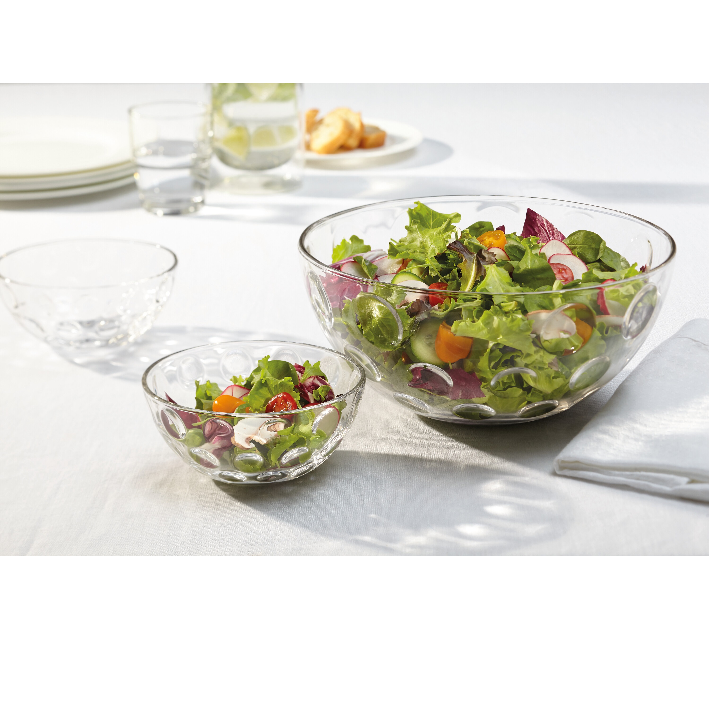 Ensemble saladier en verre ø28 cm et 4 coupelles cucina optic - leonardo