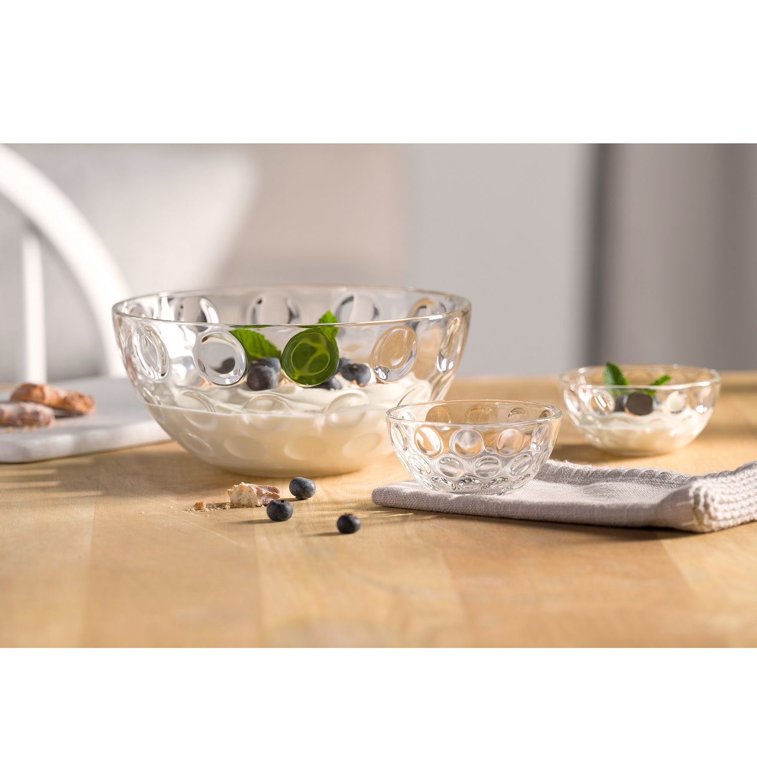 Ensemble saladier en verre ø22 cm et 4 coupelles cucina optic - leonardo