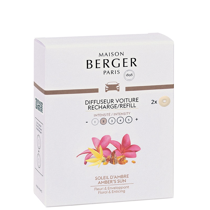 Lot de 2 recharges pour diffuseur voiture soleil d'ambre - maison berger paris