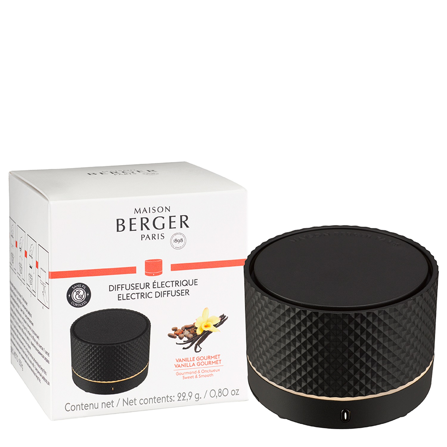 Diffuseur électrique nomade noir, recharge vanille gourmet - maison berger paris