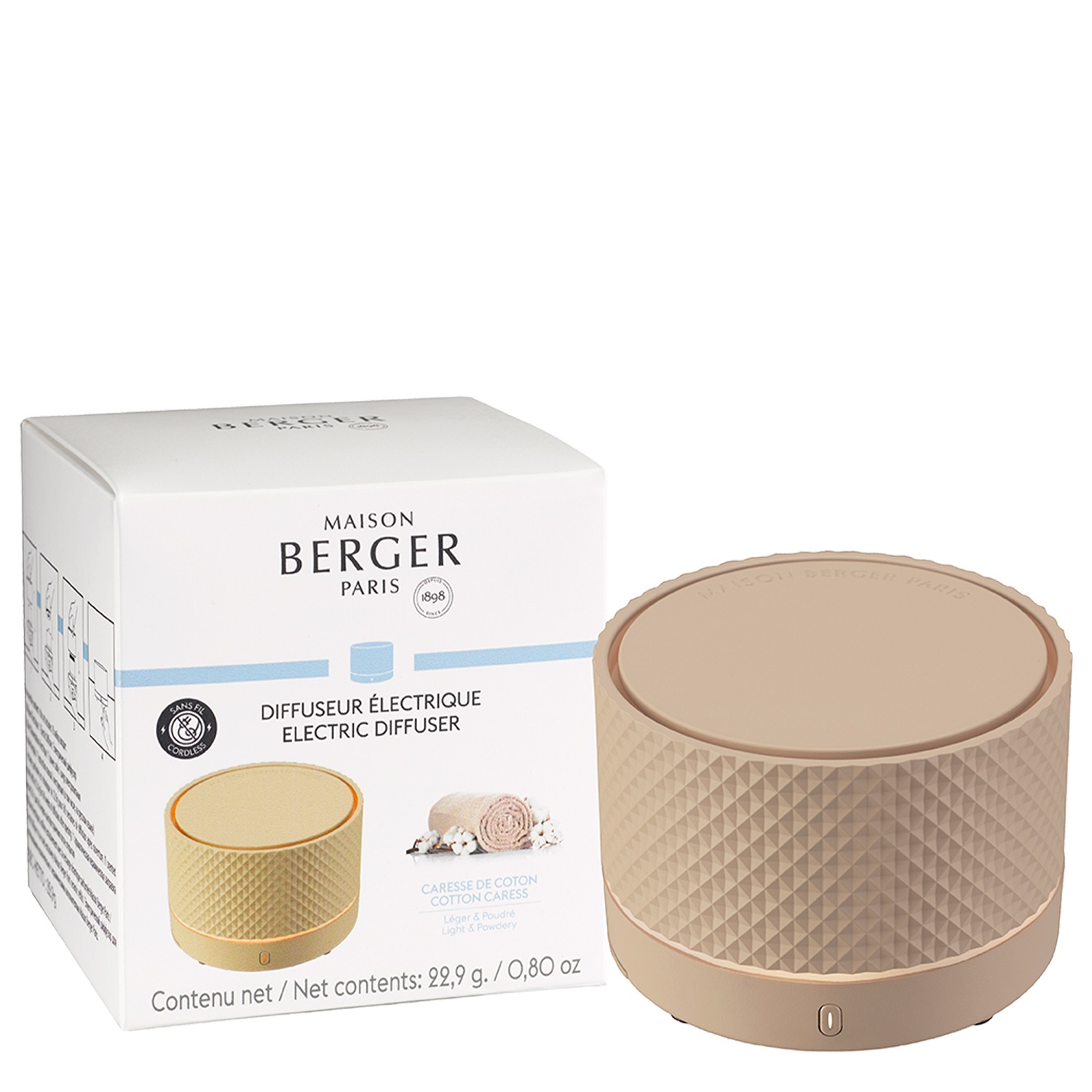 Diffuseur électrique nomade sable, recharge caresse de coton - maison berger paris