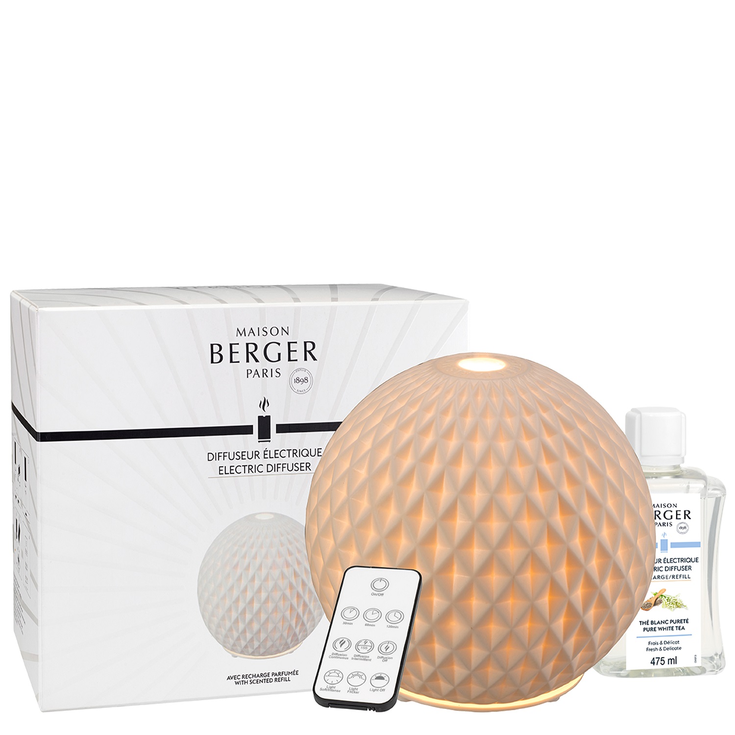 Diffuseur électrique sphère, thé blanc pureté - maison berger paris