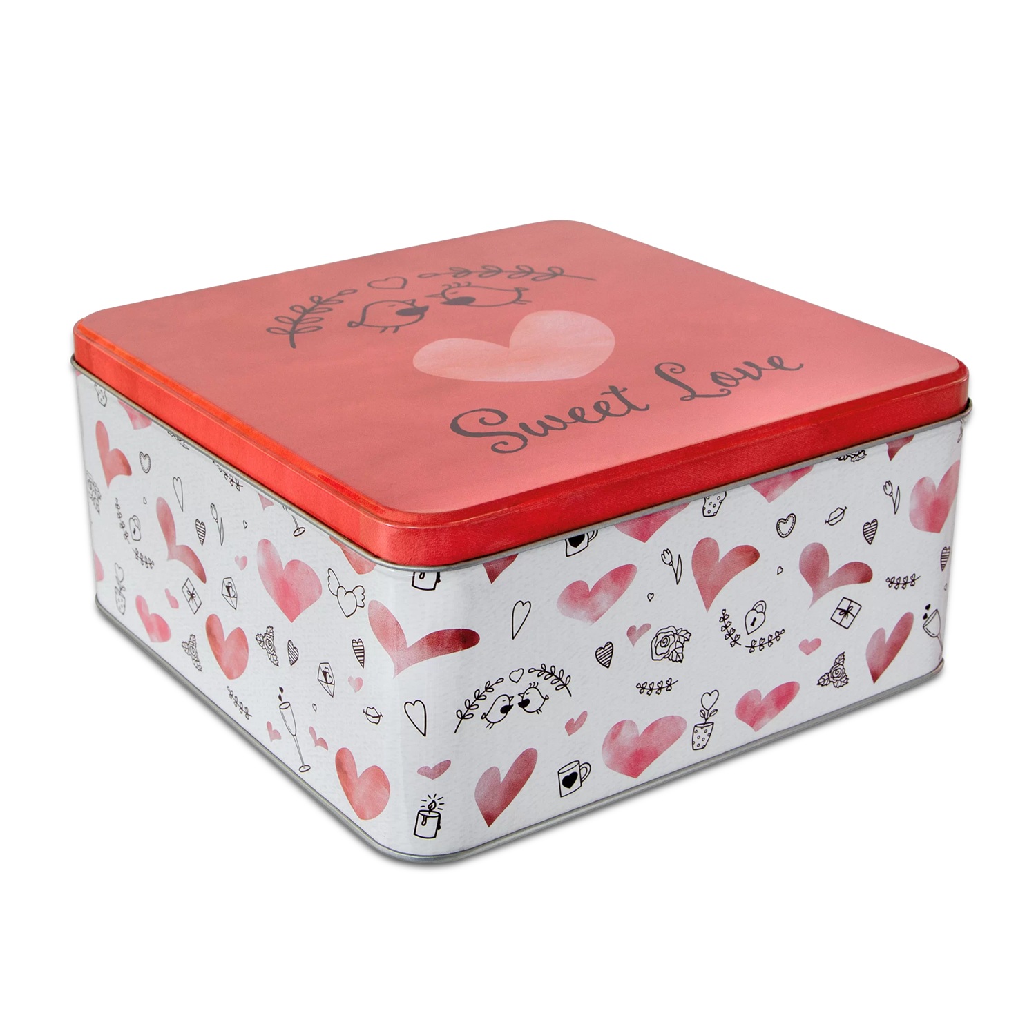 Boite à biscuit carrée en métal sweet love 21 x 21 x 10 cm - stadter