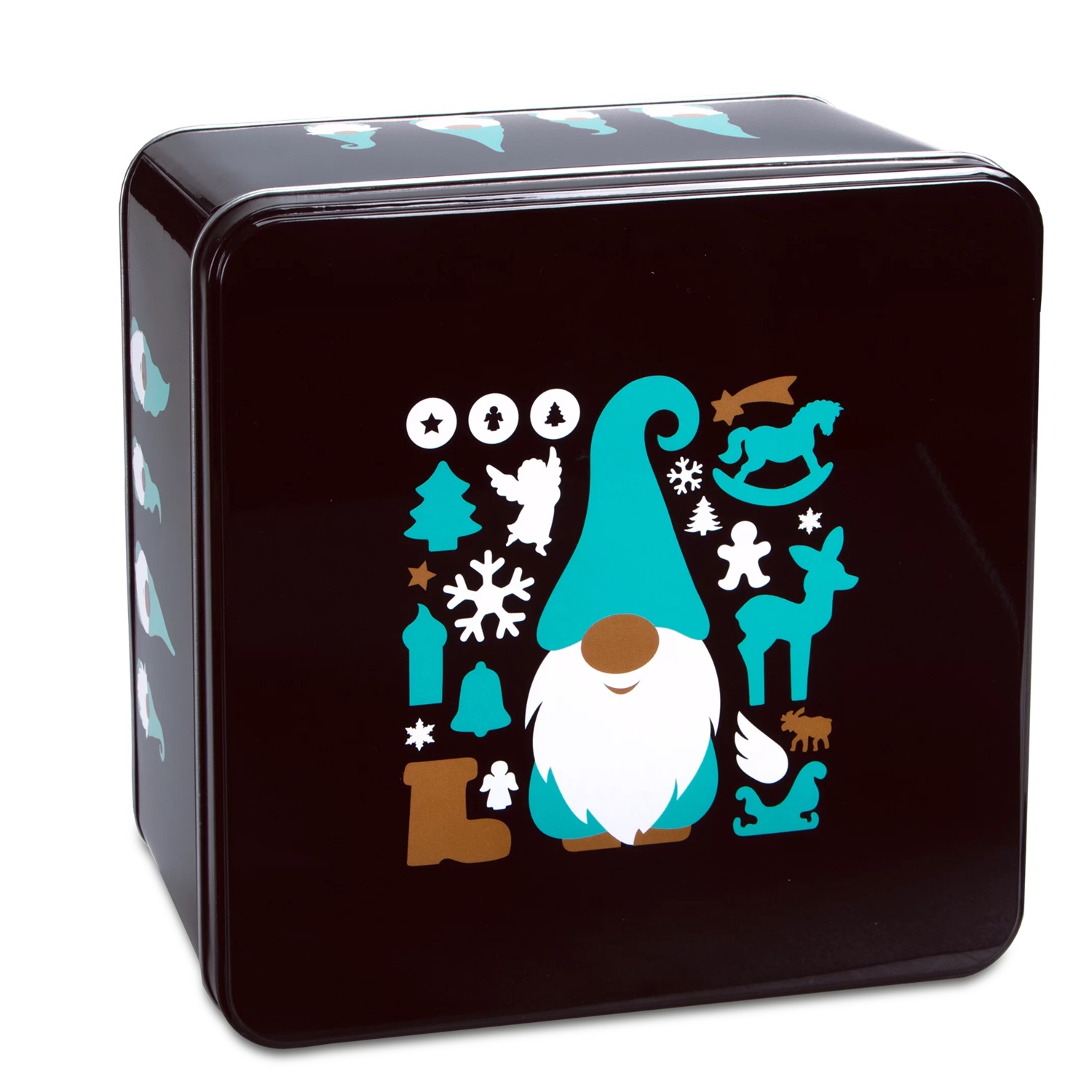 Boite à biscuit carrée en métal décor lutin 21 x 21 x 10 cm - stadter