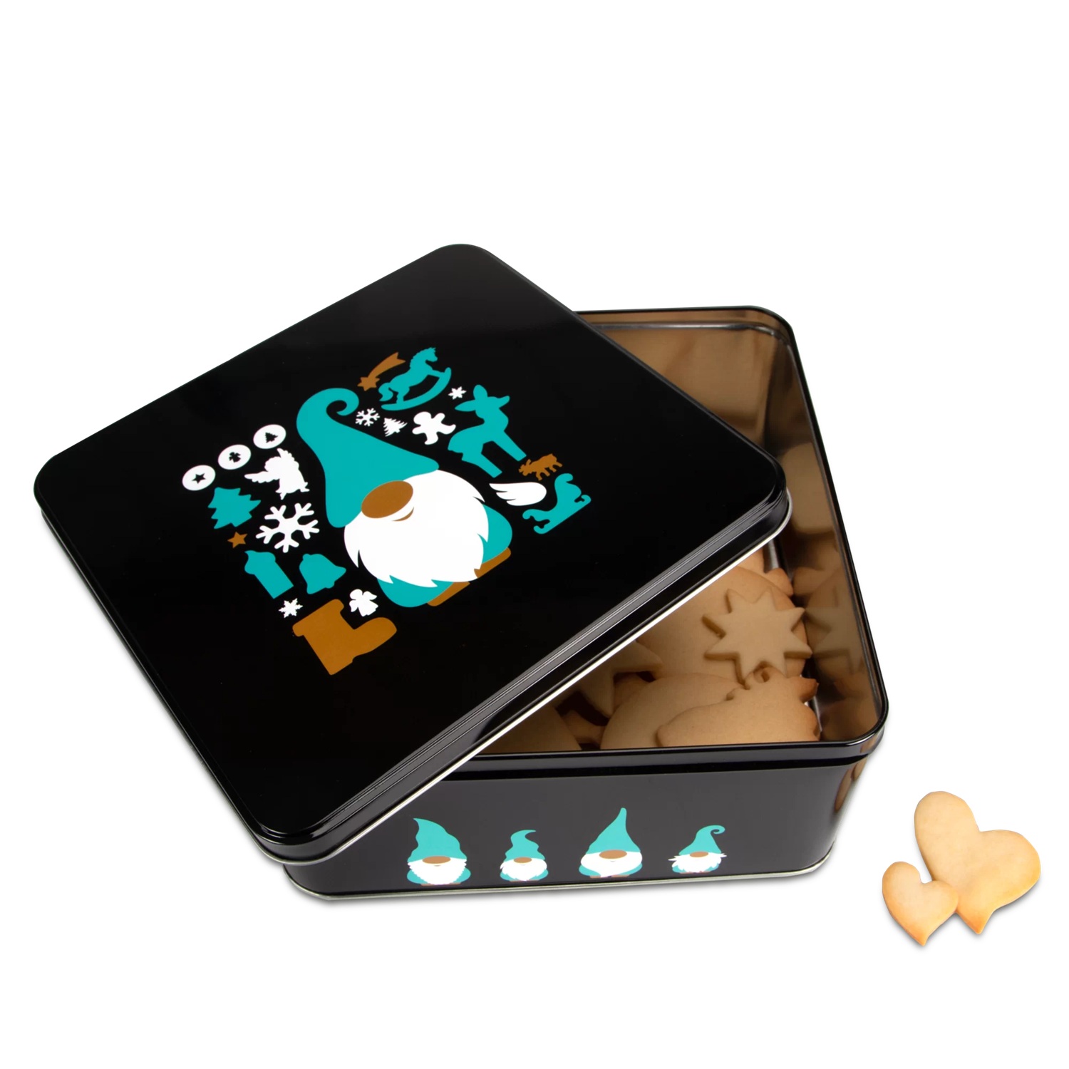 Boite à biscuit carrée en métal décor lutin 21 x 21 x 10 cm - stadter