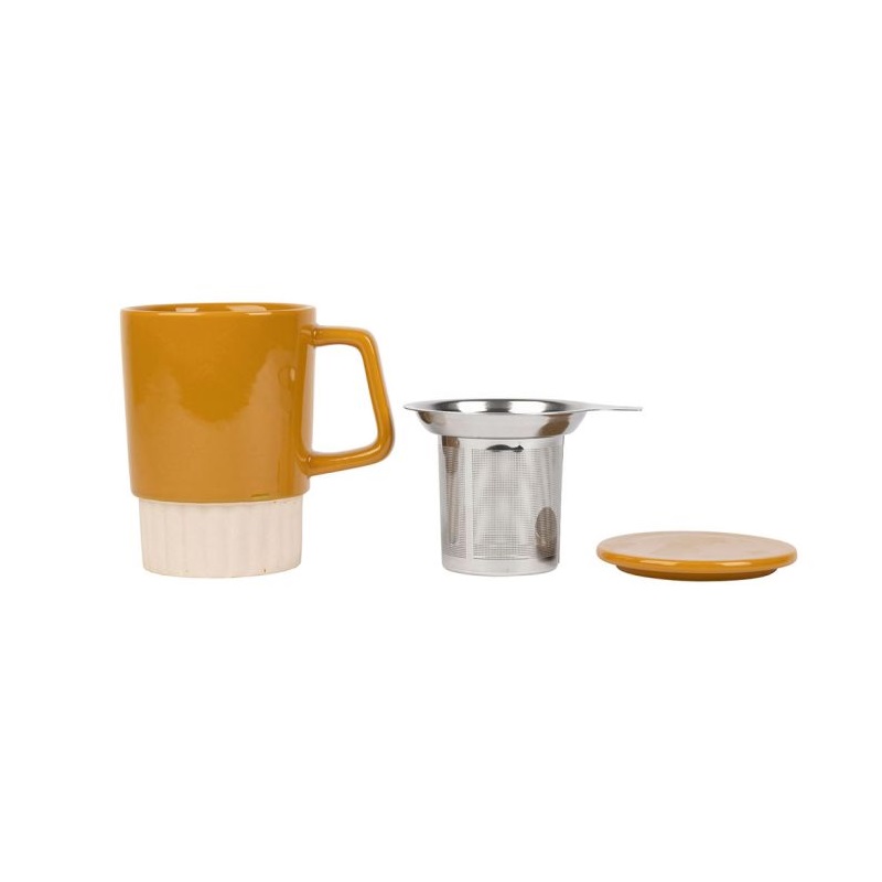 Tisanière cannelé en grès moutarde 50cl filtre inox - sema - sema