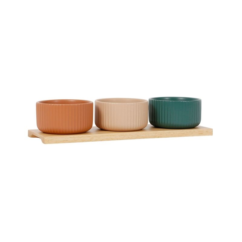 Set 3 coupelles + plateau sweet leaves terra+emeraude - sema
