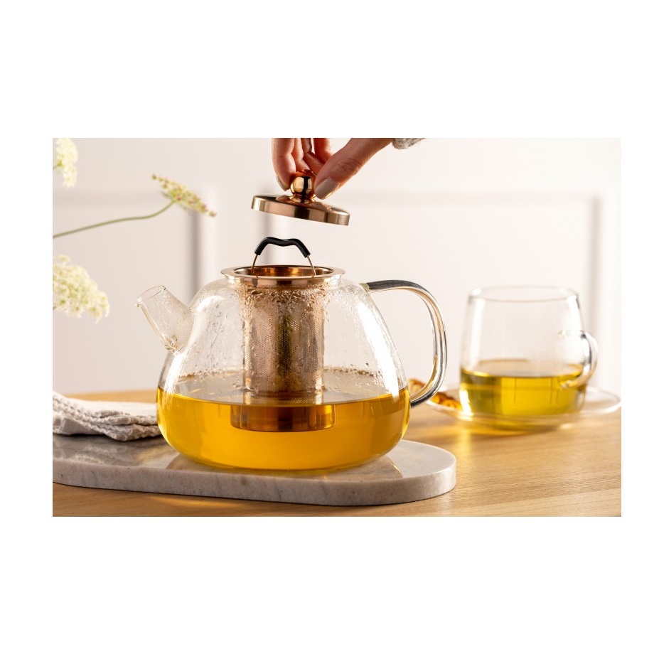 Théière en verre avec filtre et anse en inox 1,5 l tè per te - leonardo