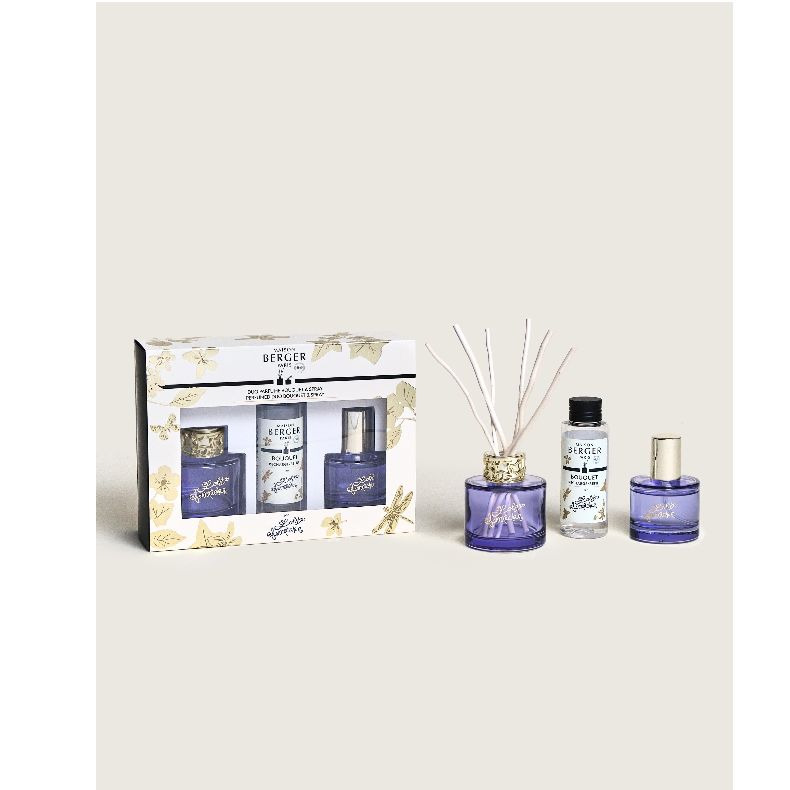 Lolita lempicka parme - coffret duo mini bouquet & spray d’intérieur - maison berger paris
