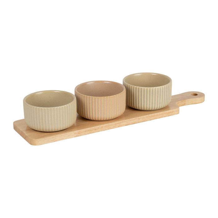 Set 3 coupelles sweet leaves nude et amande sur plateau bois - sema