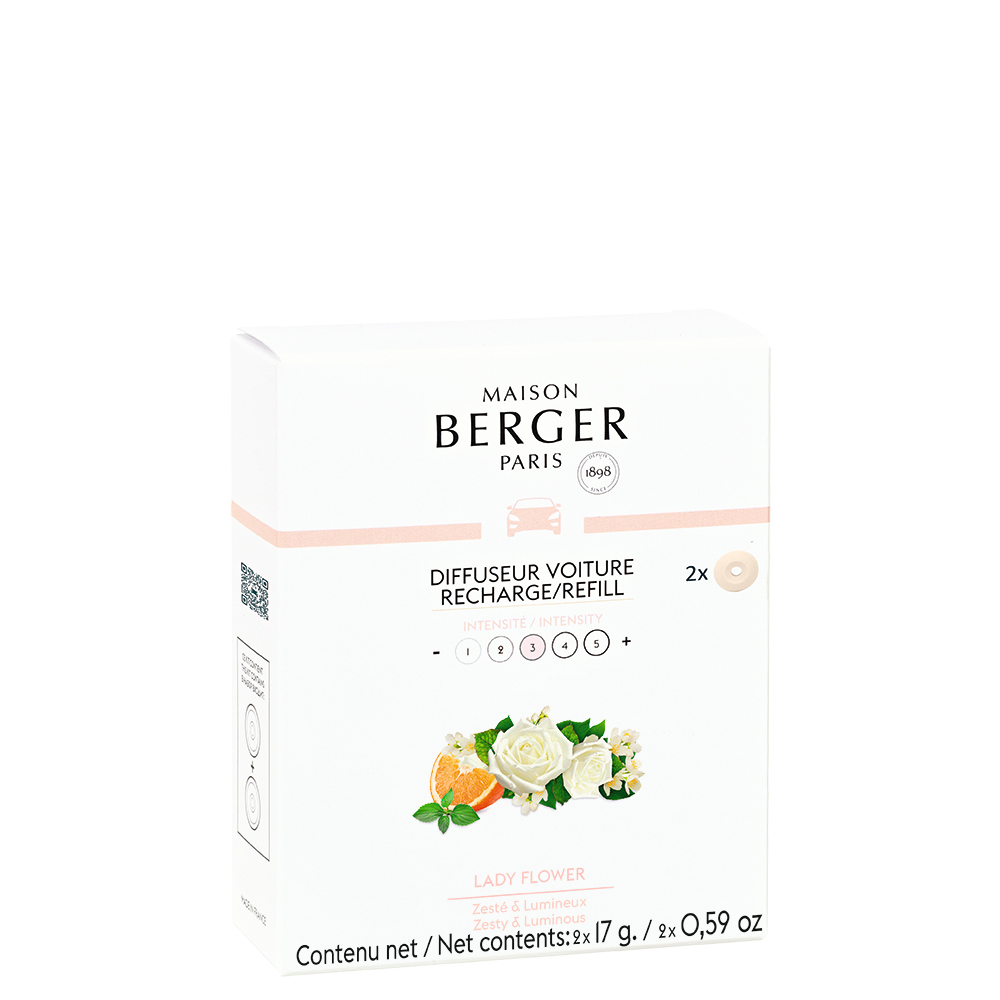 Lady flower, lot de 2 recharges diffuseur voiture - maison berger paris