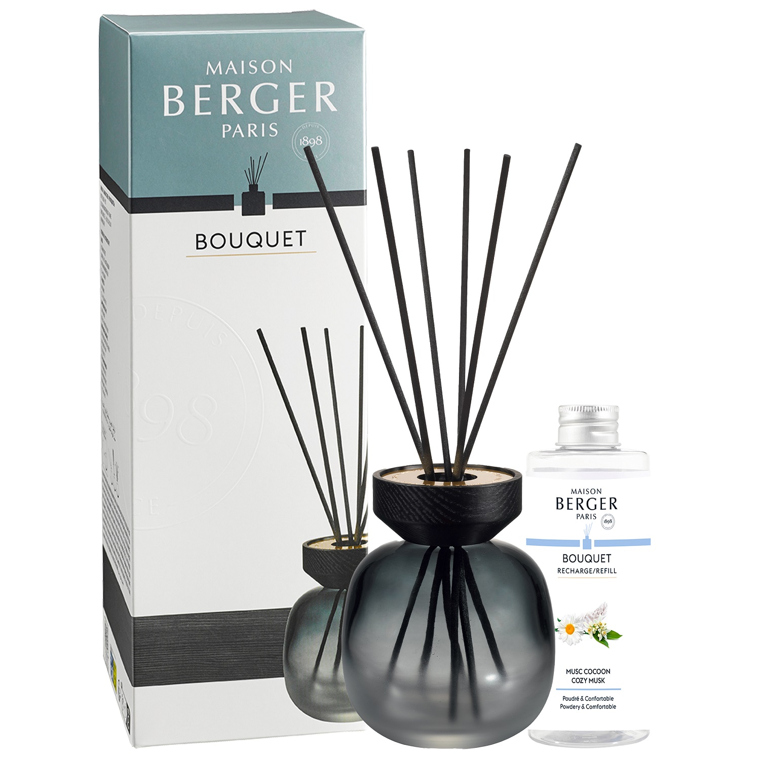 Bouquet parfumé wood noir givré musc cocoon - maison berger paris