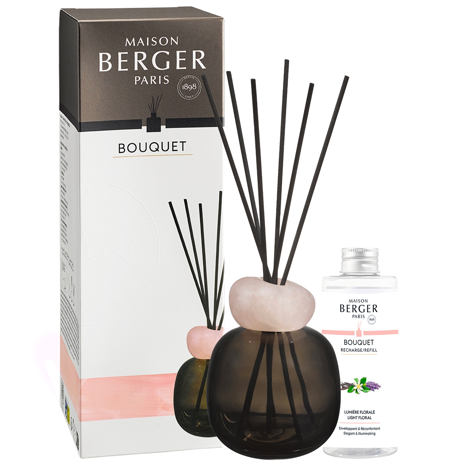 Bouquet parfumé minéral lumière florale noir-quartz rose - maison berger paris