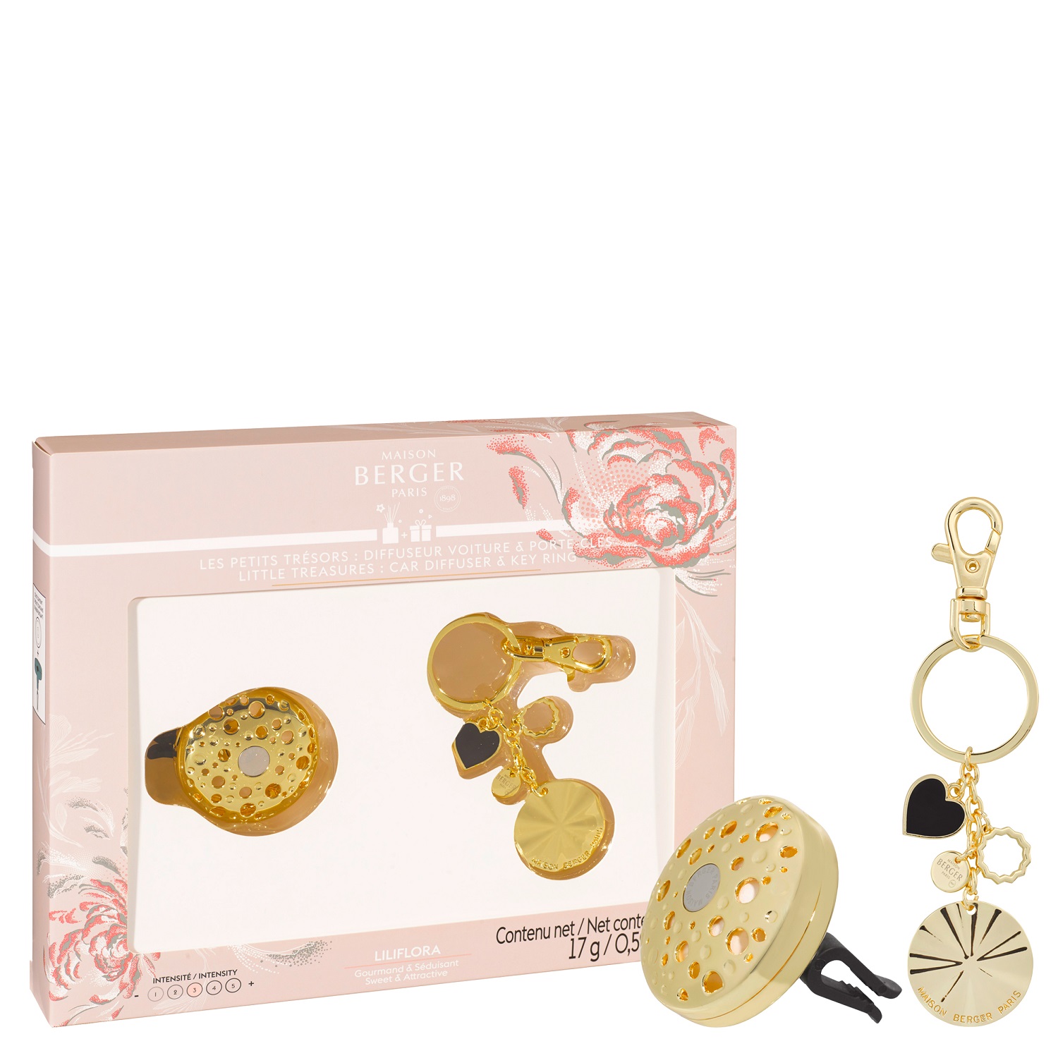 Coffret les petits trésors ophelia diffuseur voiture & porte clefs or - maison berger paris
