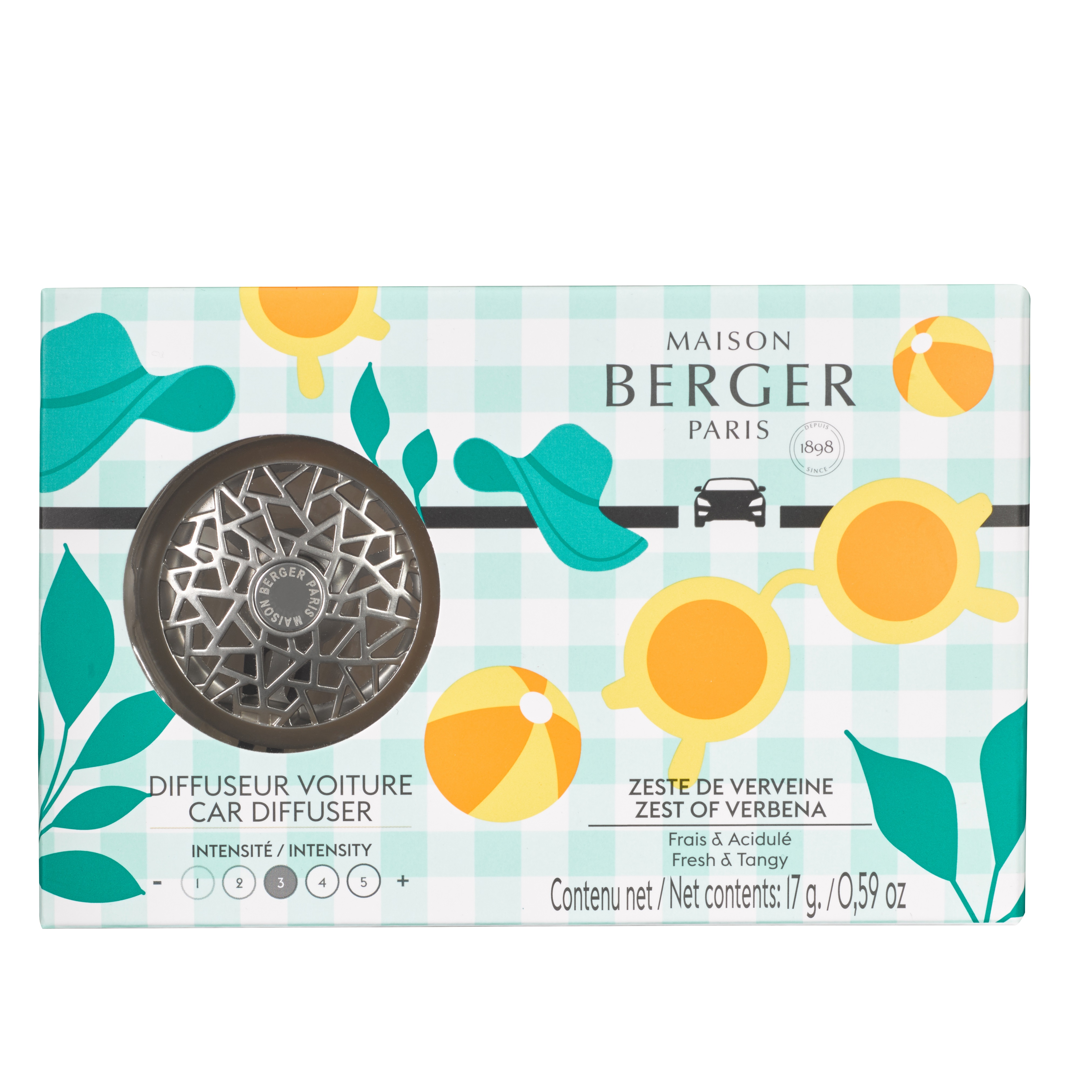 Diffuseur voiture estivale zeste de verveine - maison berger paris