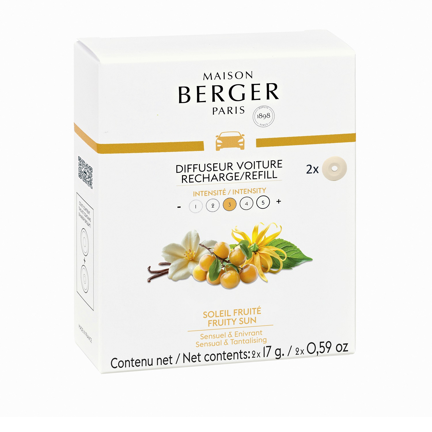 Lot de 2 recharges diffuseur voiture soleil fruité - maison berger paris