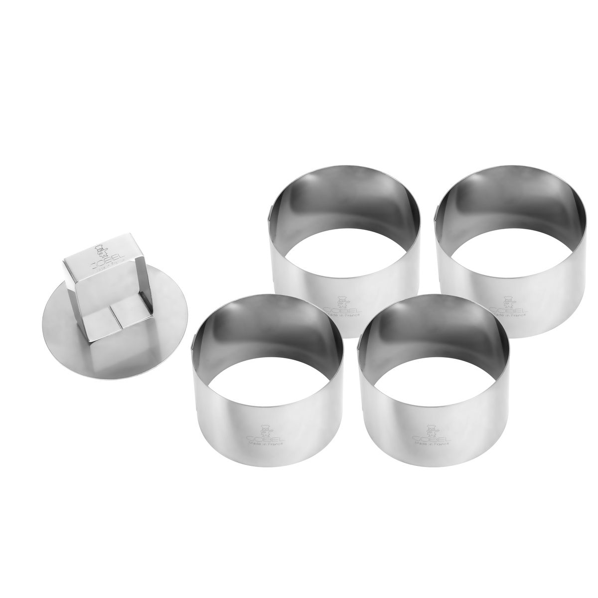 Boîte de 4 cercles inox épaisseur 6/10è - ø70 mm h40 mm - et poussoir - gobel