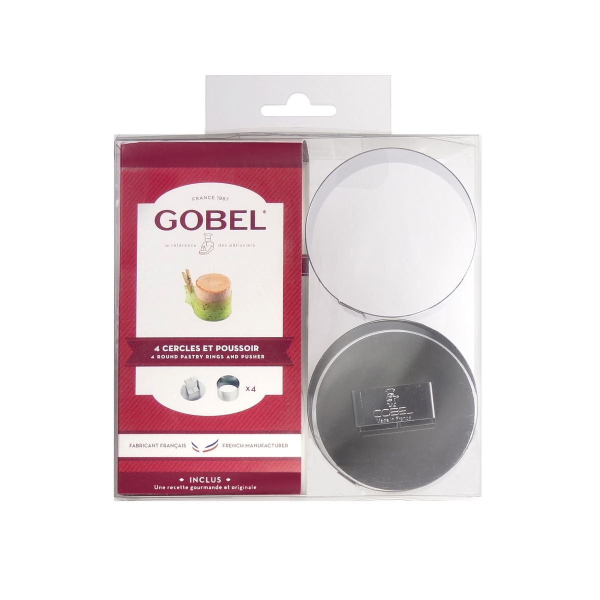 Boîte de 4 cercles inox épaisseur 6/10è - ø70 mm h40 mm - et poussoir - gobel