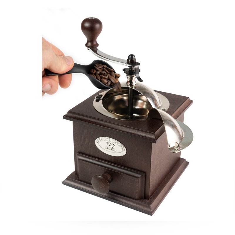Nostalgie moulin à café manuel ancien en bois couleur chocolat 21 cm - peugeot saveurs
