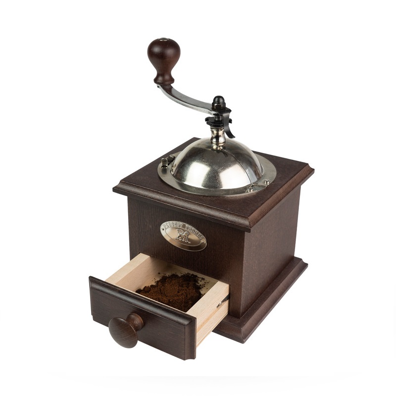Nostalgie moulin à café manuel ancien en bois couleur chocolat 21 cm - peugeot saveurs