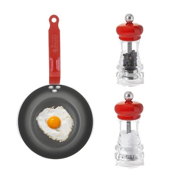 Coffret poele ronde anti adhesive choc resto induction 20 cm + 2 moulins marlux - queuefeuillard rivetee - de buyer