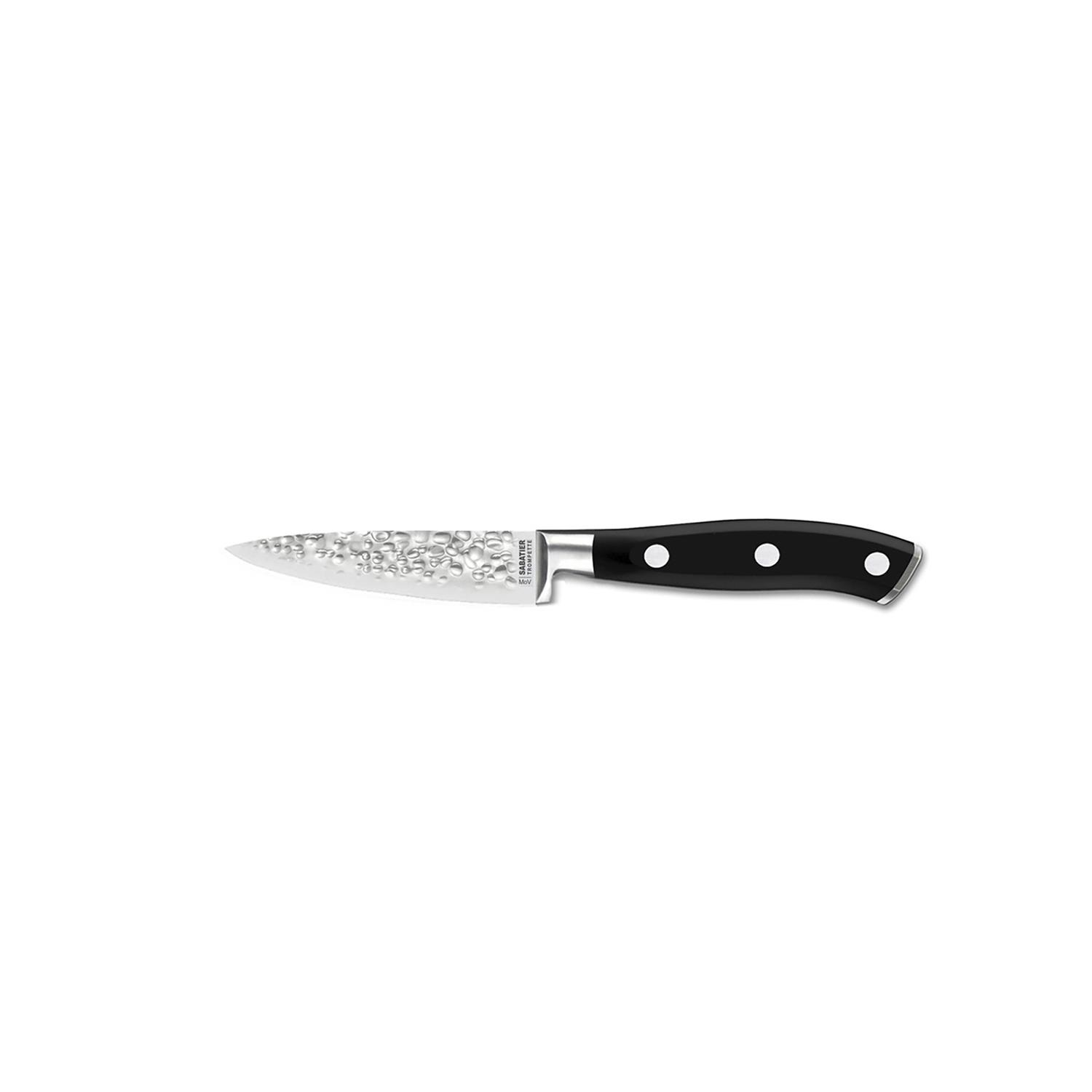 Carbon - couteau d'office 9 cm martelé avec protection de lame sabatier trompette - richardson