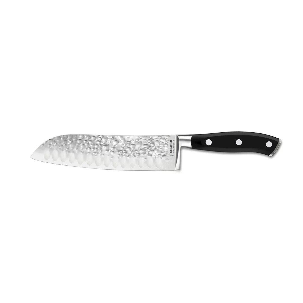 Carbon - couteau santoku 18 cm martelé avec protection de lame sabatier trompette - richardson