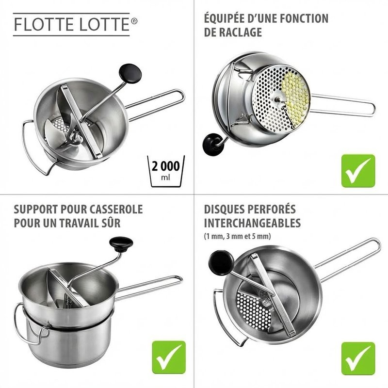 Moulin à légumes flotte lotte, avec 3 disques - gefu