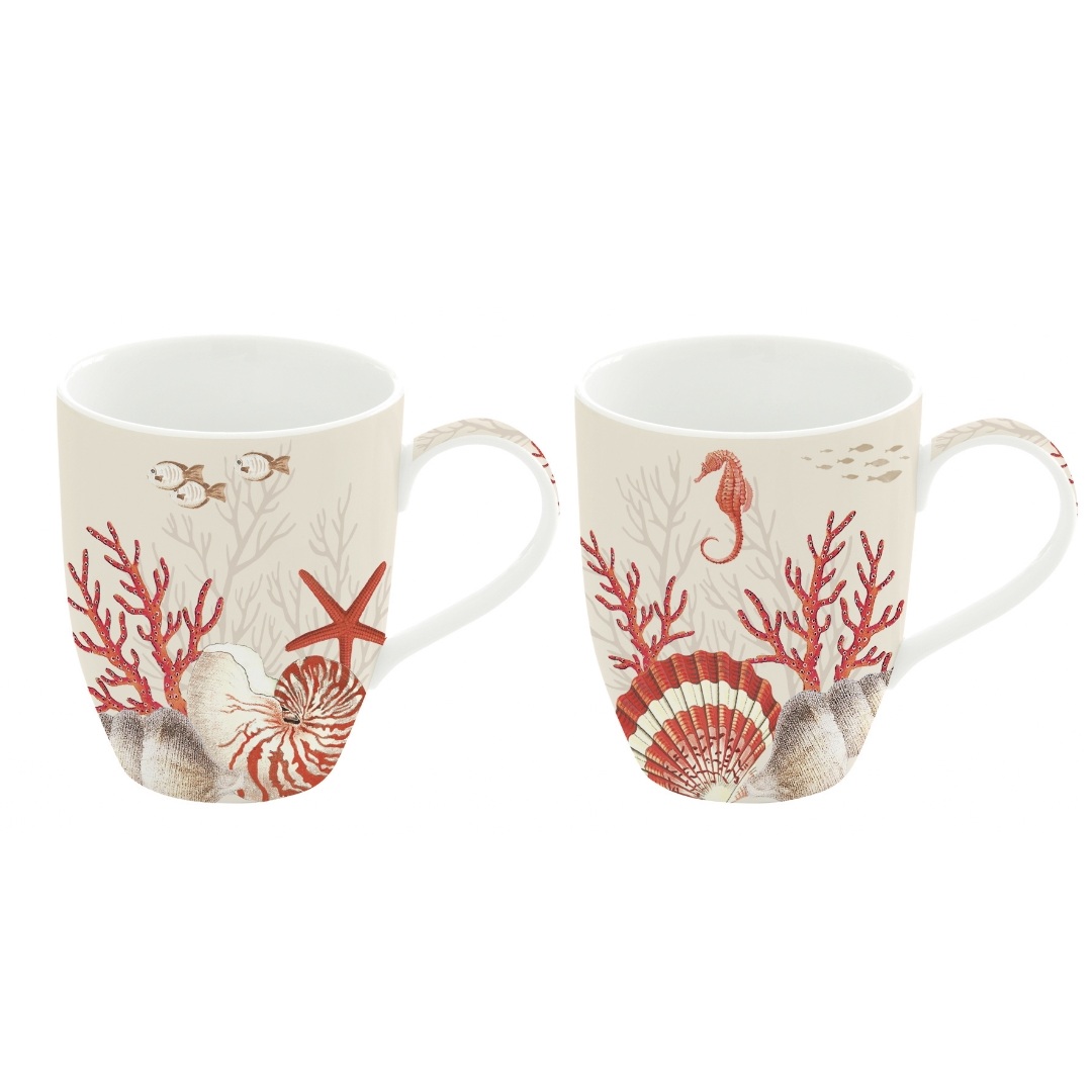Coffret 2 mugs en porcelaine 35 cl décor corail reef - easylife