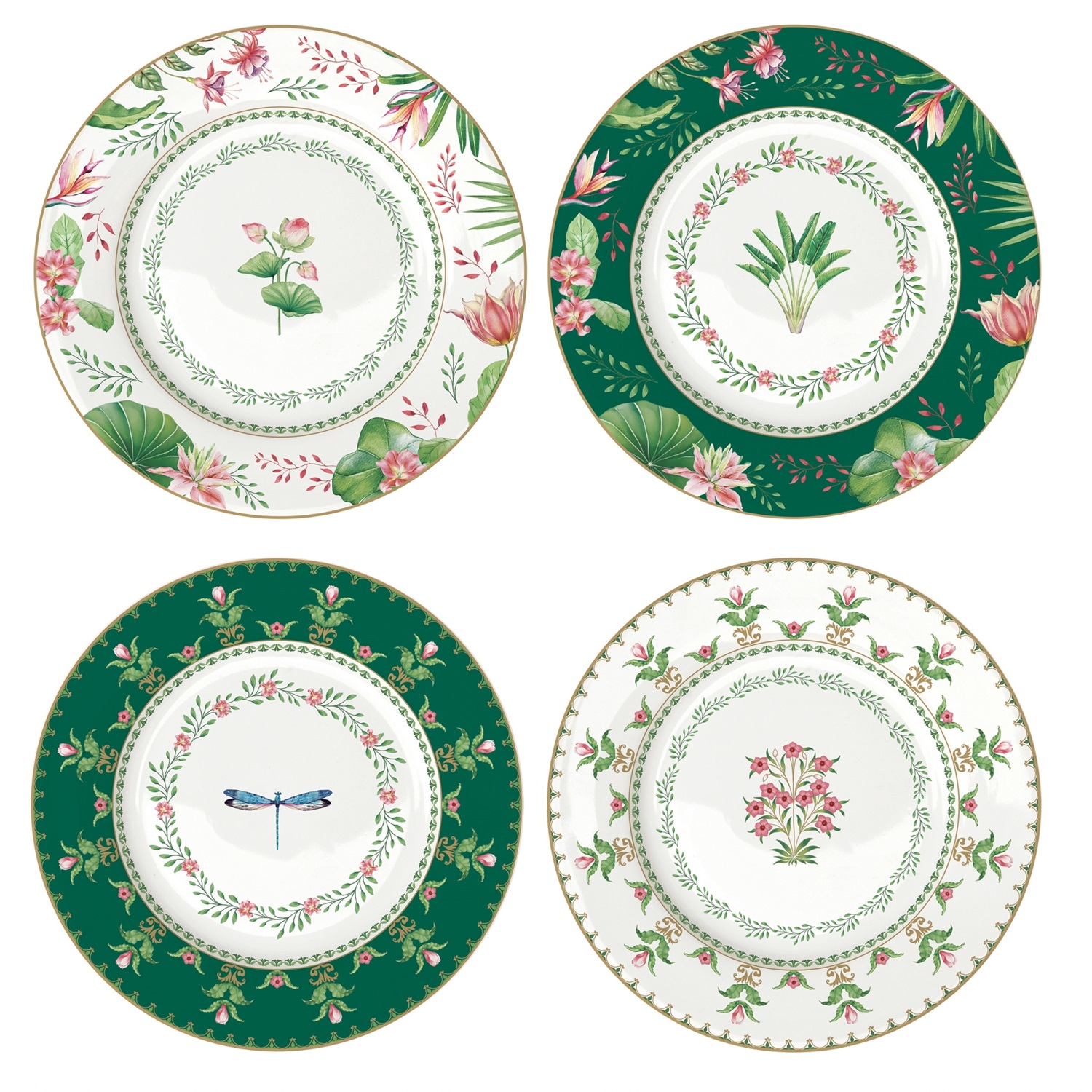 Coffret 4 assiettes à dessert 19 cm botanic chic - easylife