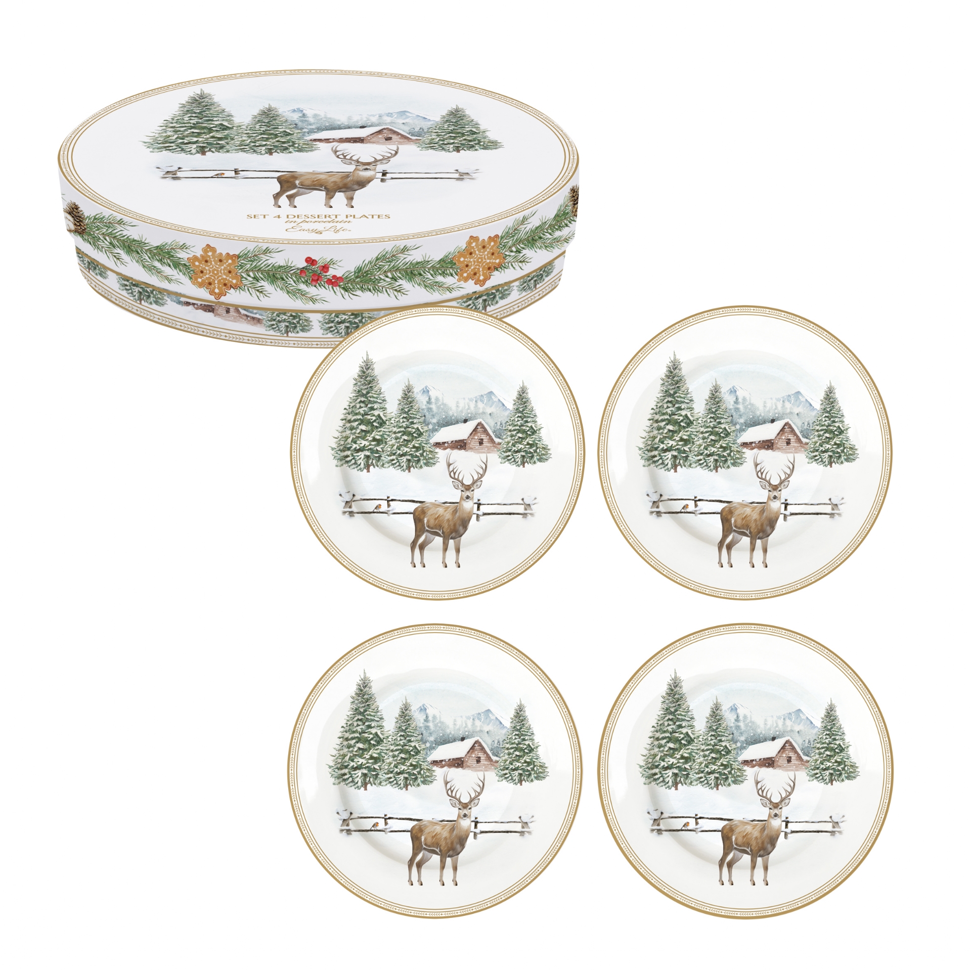 White forest, coffret 4 assiettes à dessert 19 cm - easylife