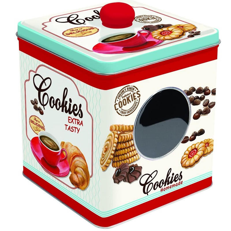 Boite a biscuits en metal 13 x 13 x14,5 cm decor cookies - easylife