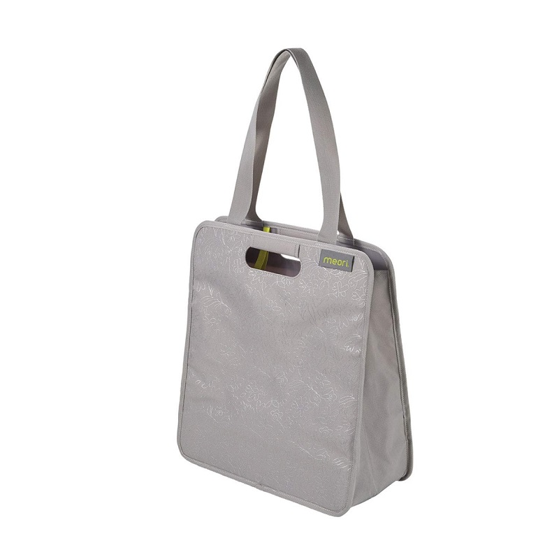 Sac de courses foldable essential tote m stone grey floral silver metallic print - meori