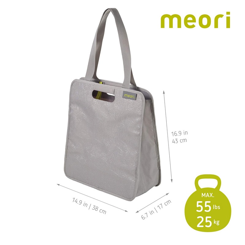 Sac de courses foldable essential tote m stone grey floral silver metallic print - meori