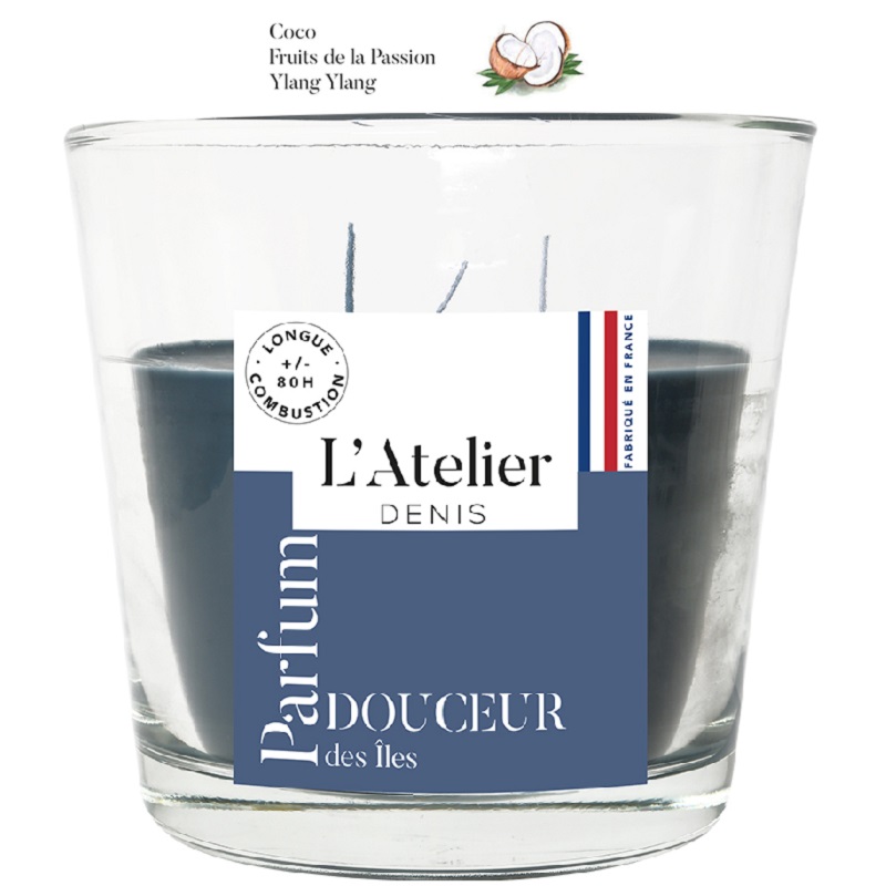 Bougie parfumee grand modele douceur des iles 500g - l'atelier denis