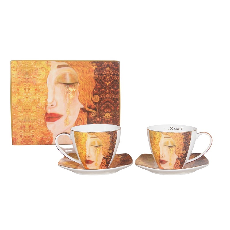 Ensemble de 2 tasses a the en coffret cadeau larmes d'or de g.klimt 250ml - home - socadis