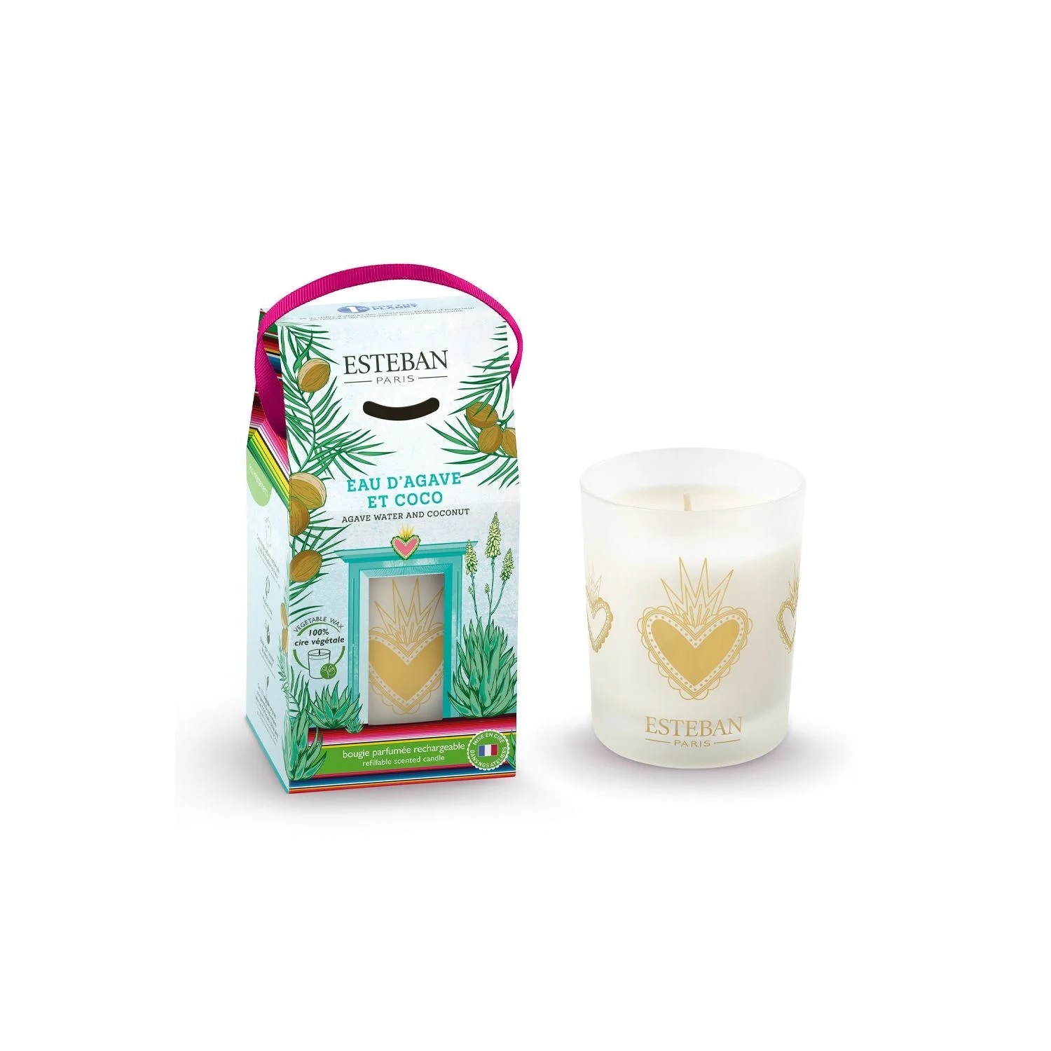 Bougie parfumée eau d'agave et coco rechargeable 180g - esteban