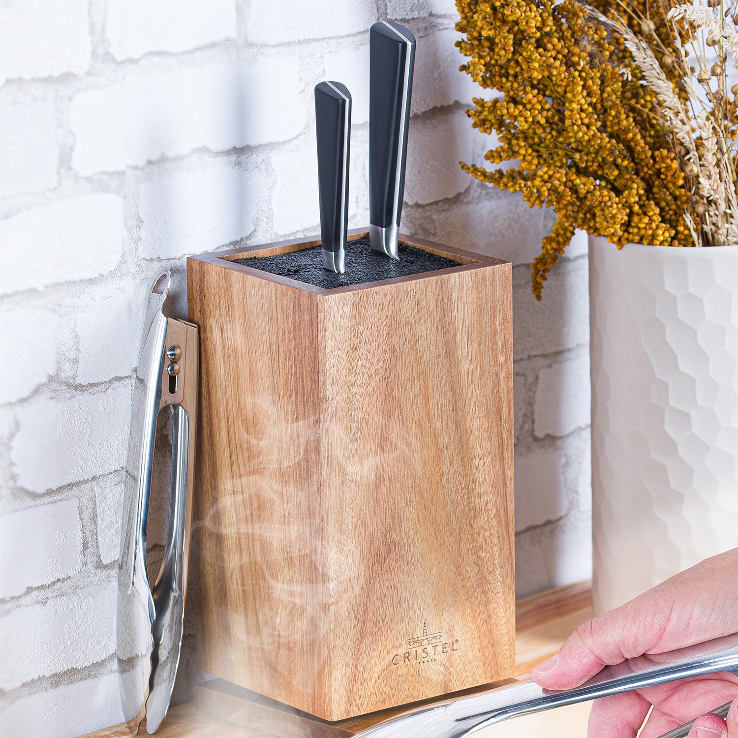 Bloc couteaux rotatif en bois d'acacia vendu sans couteaux - cristel