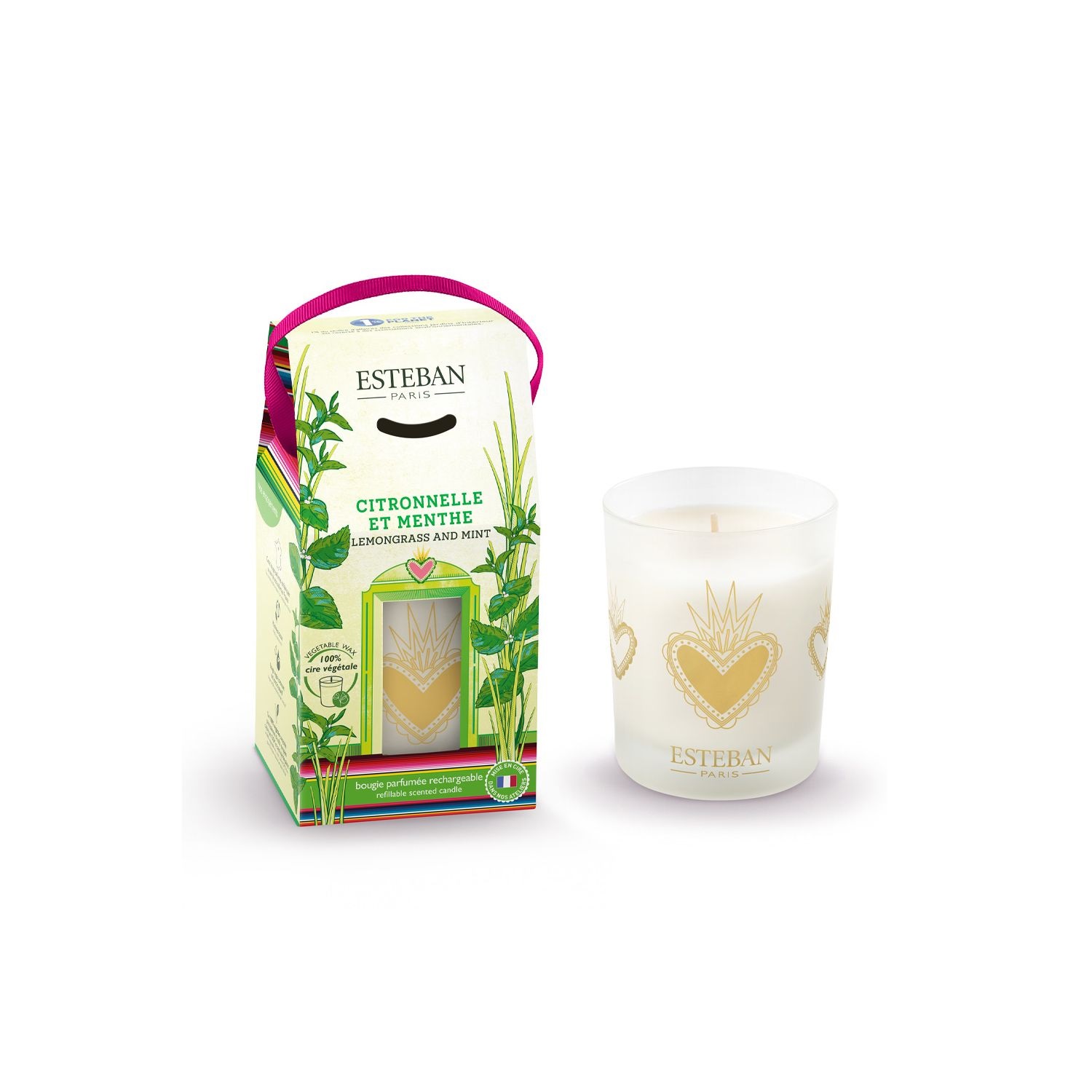 Bougie parfumée citronnelle & menthe rechargeable 180g - esteban