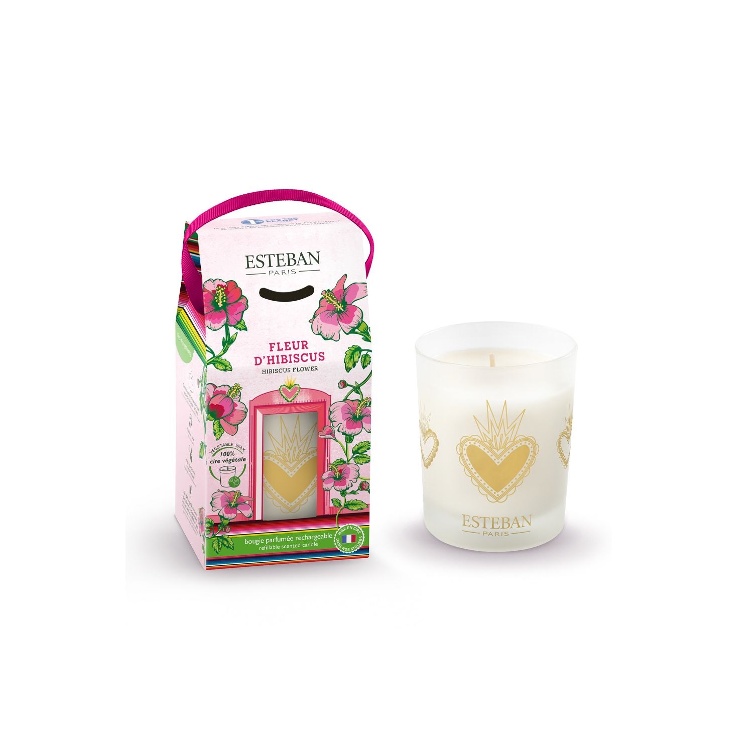 Bougie parfumée fleur d'hibiscus rechargeable 180g - esteban