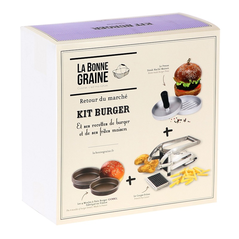 Kit burger,1 presse a steak hache, 4 moules a pain burger, 1 coupe-frites - tellier