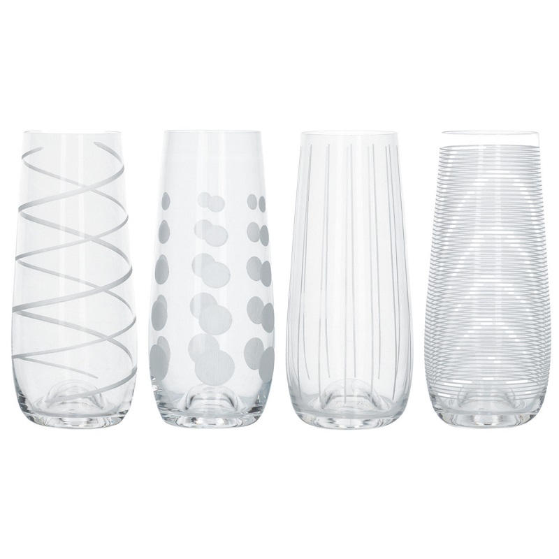 Lot de 4 flutes a champagne taillees sans pied cheers mikasa - kitchencraft